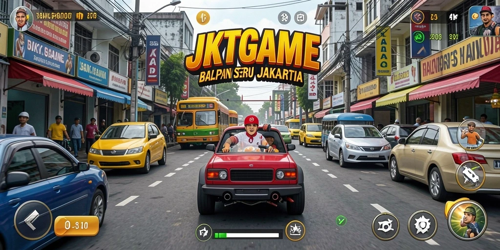 Tampilan gameplay balapan yang memukau di Jakarta dengan mobil-mobil keren.