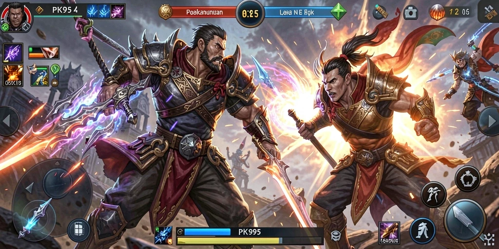 Screenshot utama PK95 menampilkan aksi pertarungan yang mendebarkan.