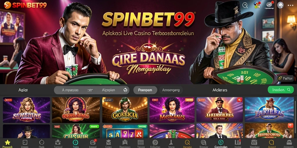 Screenshot gameplay SPINBET99 menampilkan dealer langsung dan permainan kasino yang mendebarkan.