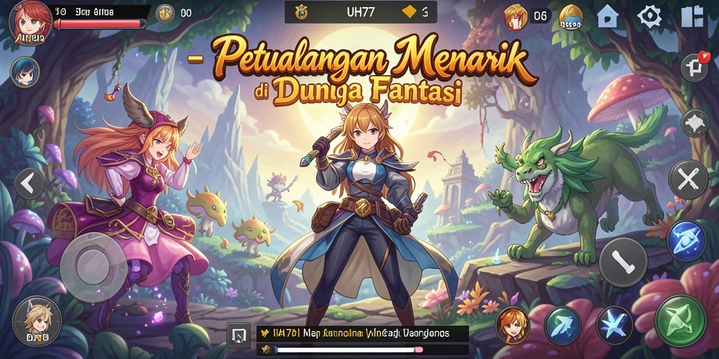 Tampilan gameplay UH77 yang penuh warna dan menarik.