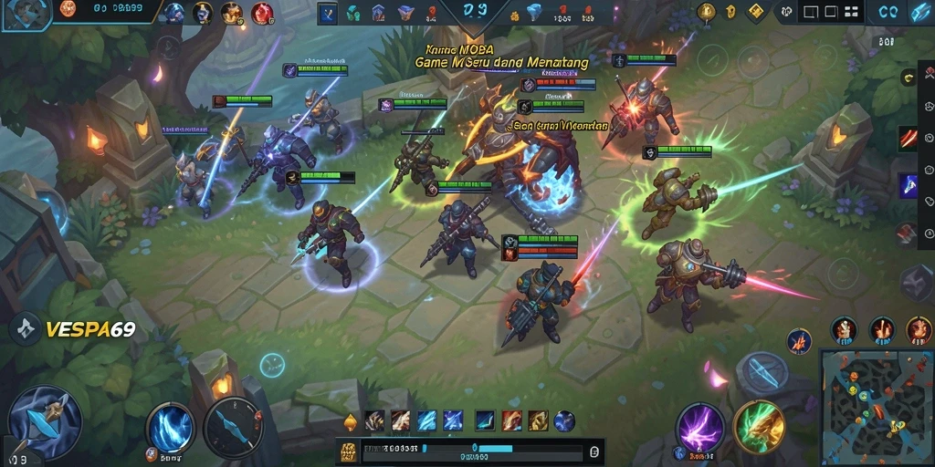 Tampilan aksi mendebarkan dalam gameplay VESPA69 MOBA.